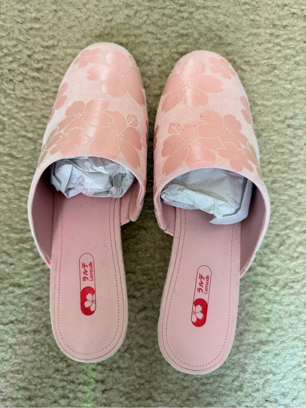 Larroude Pink Floral Slip-On Mules